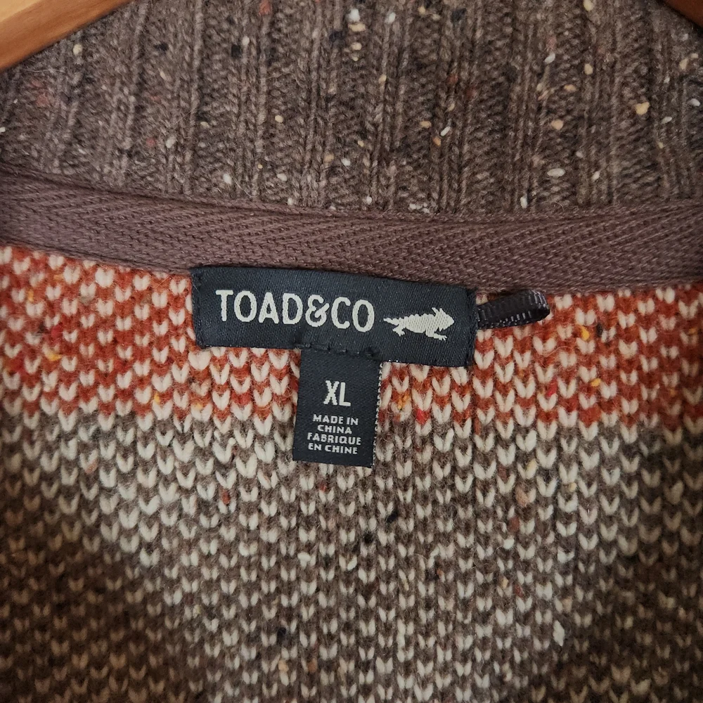 Toad&Co Wilde Sweater Womens XL Brown Blue Zigzag Zip Non Mulesed Wool Blend - Picture 4 of 9